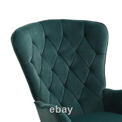 Dark Green Velvet Rocking Chair Armchair Wing Back Accent Lounge Relaxing Chairs