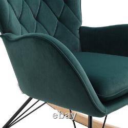 Dark Green Velvet Rocking Chair Armchair Wing Back Accent Lounge Relaxing Chairs