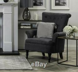 Dark Grey Armchair High Wingback Fireside Chair Fabric Occasional Luxury Seat