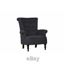 Dark Grey Armchair High Wingback Fireside Chair Fabric Occasional Luxury Seat