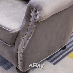 Deluxe Grey Velvet Chesterfield Chair Wing Back Fireside Tufted Fabric Armchair
