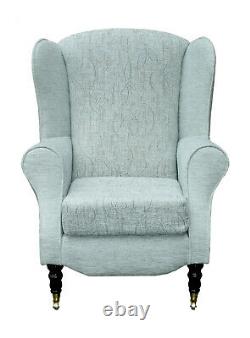 Duchess Wingback Fireside Armchair in a Bloomsbury Aqua Blue Green Floral Fabric