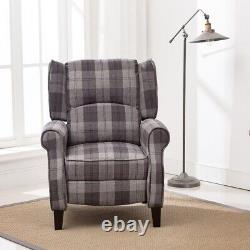 EATON WING BACK FIRESIDE CHECK FABRIC RECLINER CHAIR Collect NN5