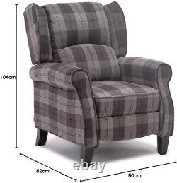 EATON WING BACK FIRESIDE CHECK FABRIC RECLINER CHAIR Collect NN5