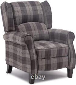 EATON WING BACK FIRESIDE CHECK FABRIC RECLINER CHAIR Collect NN5