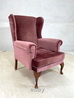 EB4314 Parker Knoll Wingback Fireside Chair, Pink Cotton Velour, Vintage