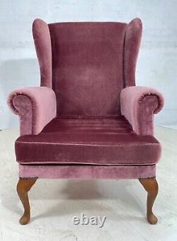 EB4314 Parker Knoll Wingback Fireside Chair, Pink Cotton Velour, Vintage