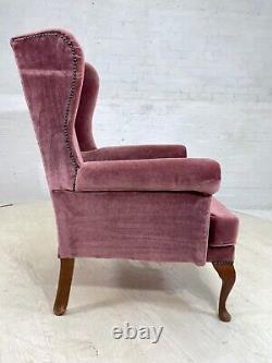 EB4314 Parker Knoll Wingback Fireside Chair, Pink Cotton Velour, Vintage