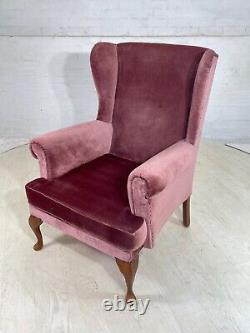 EB4314 Parker Knoll Wingback Fireside Chair, Pink Cotton Velour, Vintage