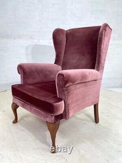 EB4314 Parker Knoll Wingback Fireside Chair, Pink Cotton Velour, Vintage