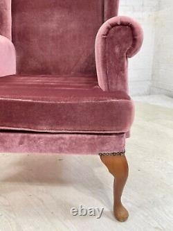 EB4314 Parker Knoll Wingback Fireside Chair, Pink Cotton Velour, Vintage