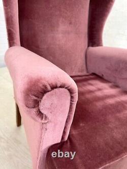 EB4314 Parker Knoll Wingback Fireside Chair, Pink Cotton Velour, Vintage