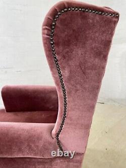 EB4314 Parker Knoll Wingback Fireside Chair, Pink Cotton Velour, Vintage