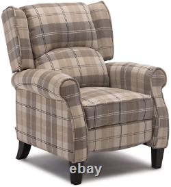 Eaton Wing Back Fireside Check Fabric Recliner Armchair Sofa Chair Reclining