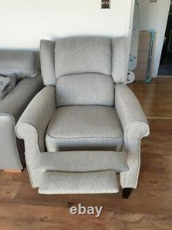 Eaton Wingback Fireside Recliner Chair in Grey herringbone fabric