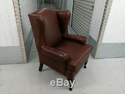 Elegant Wingback Armchair Brown Leather Wing Back, Fireside 1/2 Quality