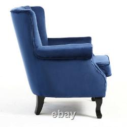Empress Blue Velvet Wingback Armchair Brass Studs Fireside Lounge Tub Chair Sofa