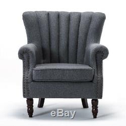 Fabric Armchair Scalloped Oyster Back Wing Chair Living Room Fireside Sofa Seat