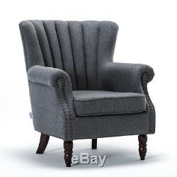 Fabric Armchair Scalloped Oyster Back Wing Chair Living Room Fireside Sofa Seat