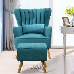 Fabric Fireside Armchair + Footstool Home Office Furniture Wing Reception Chair