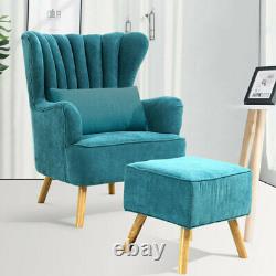 Fabric Fireside Armchair + Footstool Home Office Furniture Wing Reception Chair