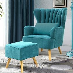 Fabric Fireside Armchair + Footstool Home Office Furniture Wing Reception Chair