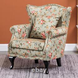 Fabric Floral Tub Chair Armchair Wingback Rivet Sofa Living Room Fireside Hotel
