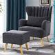 Fabric High Back Armchair Shell Back Chair Fireside Lounge Sofa With Foot Stool