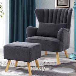 Fabric High Back Armchair Shell Back Chair Fireside Lounge Sofa with Foot Stool