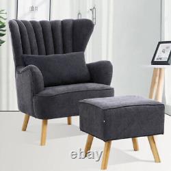 Fabric High Back Armchair Shell Back Chair Fireside Lounge Sofa with Foot Stool