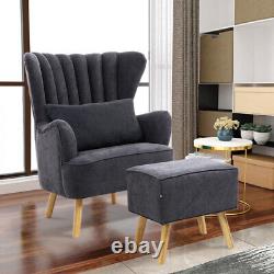 Fabric High Back Armchair Shell Back Chair Fireside Lounge Sofa with Foot Stool
