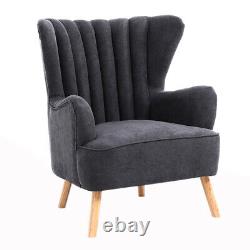 Fabric High Back Armchair Shell Back Chair Fireside Lounge Sofa with Foot Stool
