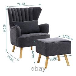 Fabric High Back Armchair Shell Back Chair Fireside Lounge Sofa with Foot Stool