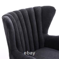 Fabric High Back Armchair Shell Back Chair Fireside Lounge Sofa with Foot Stool