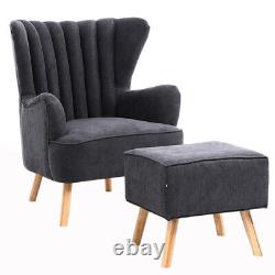 Fabric High Back Armchair Shell Back Chair Fireside Lounge Sofa with Foot Stool