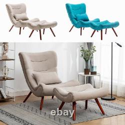 Fabric High Back Armchair Shell Egg Chair Chaise Longue Sofa with Stool Fireside