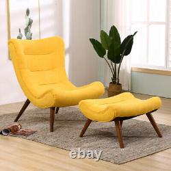 Fabric High Back Armchair Shell Egg Chair Chaise Longue Sofa with Stool Fireside