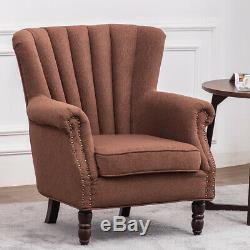 Fabric Linen Armchair Wing Back Occasional Accent Tub Chair Fireside Sofa Lounge