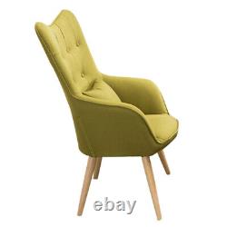 Fabric Linen High Back Wing Chair Fireside Button Accent Tub Chair Armchair Sofa