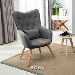 Fabric Linen High Back Wing Chair Fireside Button Accent Tub Chair Armchair Sofa