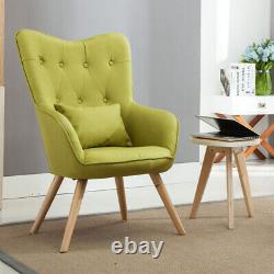 Fabric Linen High Back Wing Chair Fireside Button Accent Tub Chair Armchair Sofa