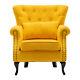 Fabric Queen Anne Chair Fireside Armchair Wing Button Back Lounge Sofa Withpillow
