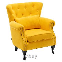 Fabric Queen Anne Chair Fireside Armchair Wing Button Back Lounge Sofa withPillow