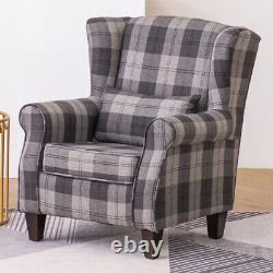 Fabric Upholstered Armchair Retro Living Room Fireside Tartan Accent Sofa Chair