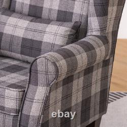 Fabric Upholstered Armchair Retro Living Room Fireside Tartan Accent Sofa Chair