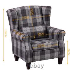 Fabric Upholstered Armchair Retro Living Room Fireside Tartan Accent Sofa Chair