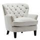 Fabric Upholstered Armchair Vintage Buttoned Wing Back Studded Fireside Chair