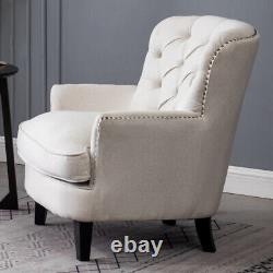 Fabric Upholstered Armchair Vintage Buttoned Wing Back Studded Fireside Chair