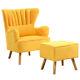 Fabric Upholstered Armchair Wing Back Fireside Chair With Footstool Sofa Chair