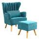 Fabric Upholstered Armchair Wing Back Fireside Chair With Footstool Sofa Chair